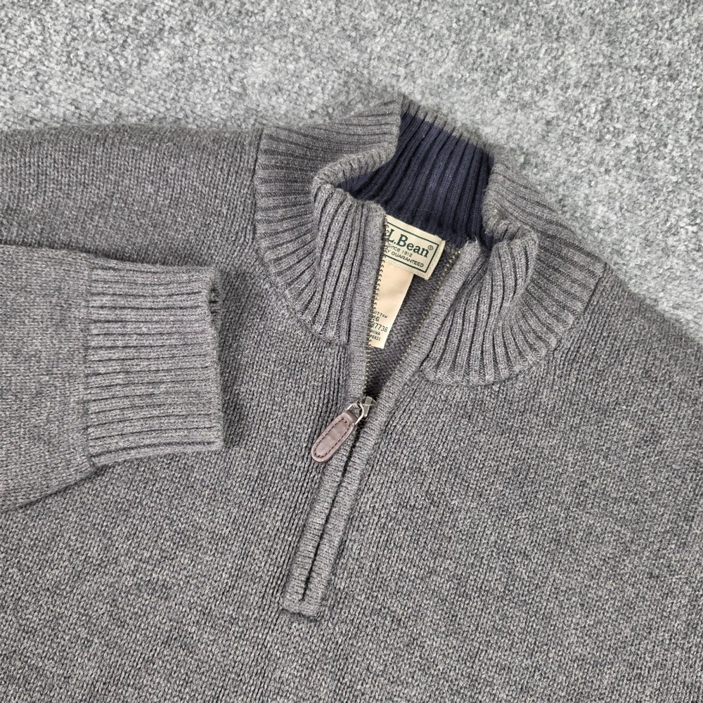 LL Bean Quarter Zip Sweater Mens M Gray Cotton Mock Neck Knit Pullover